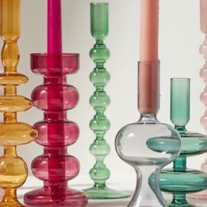 Anthropologie Green Delaney Glass Candle Holder